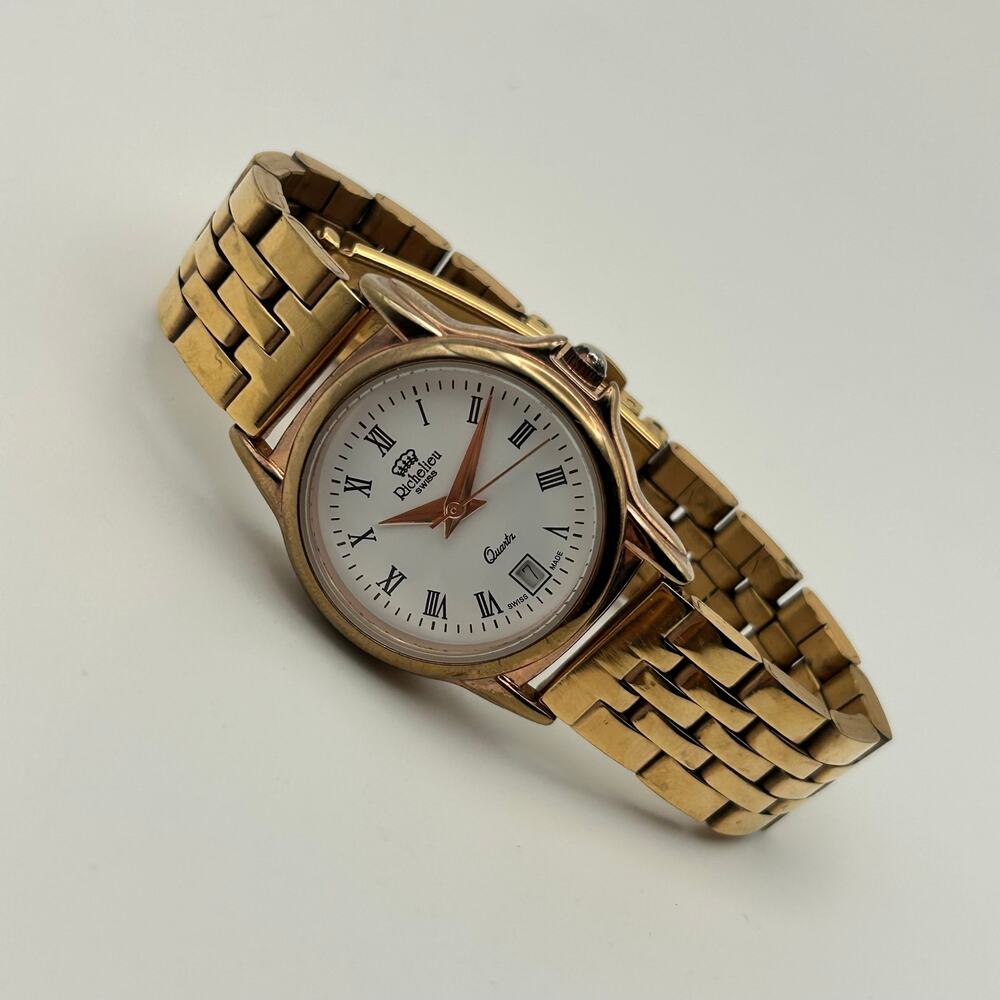 Richelieu Swiss Rose-gold White Dial St. Steel Quartz Watch Working New Battery - Picture 4 of 8